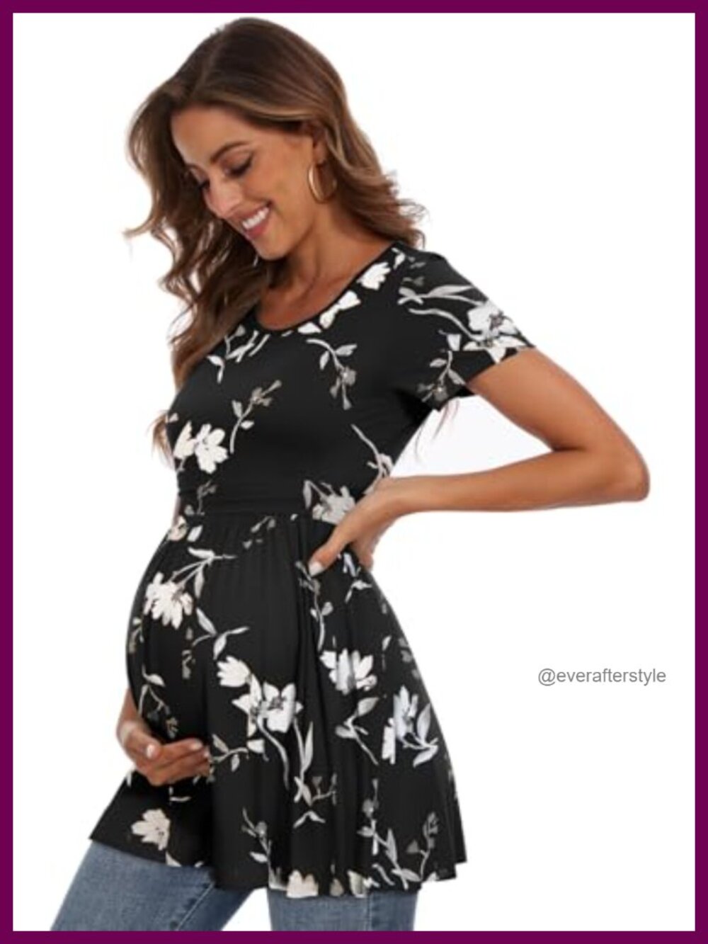 Maternity Tops Pleated Waist Tunic Pregnancy Shirts A-Line Flowy